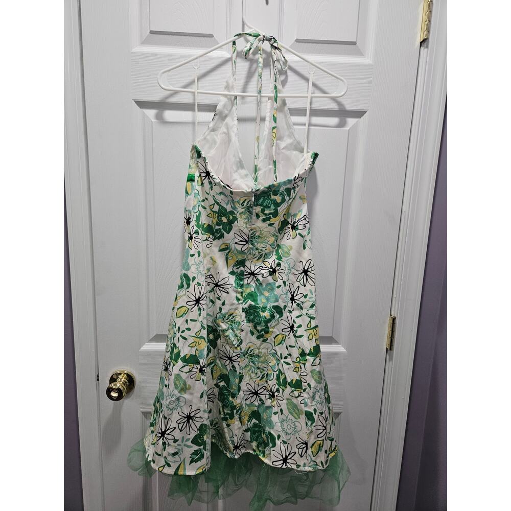 Y2K Morgan & Co Floral Halter Dress Juniors 7/8 Fairycore Mesh Overlay Mini - Picture 2 of 5